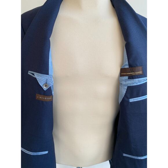 J. Hilburn Vitale Barberis Canonico Wool Blue Jacket Blazer Bespoke 44R - Picture 9 of 12